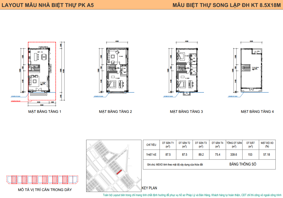 layout mẫu biệt thự pk a5 Vin cổ loa : Biệt thự song lập ĐH KT 8.5x18m