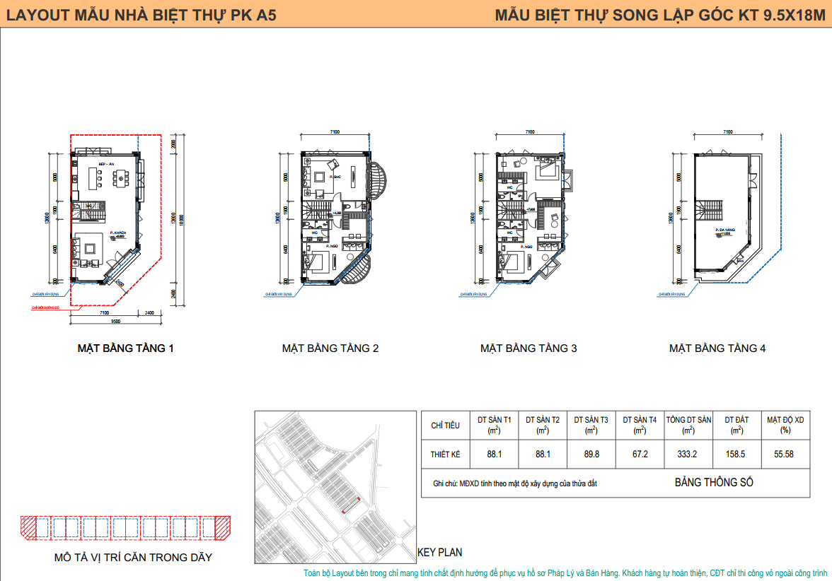 layout mẫu biệt thự pk a5 Vin cổ loa : Biệt thự song lập góc KT 9.5x18m